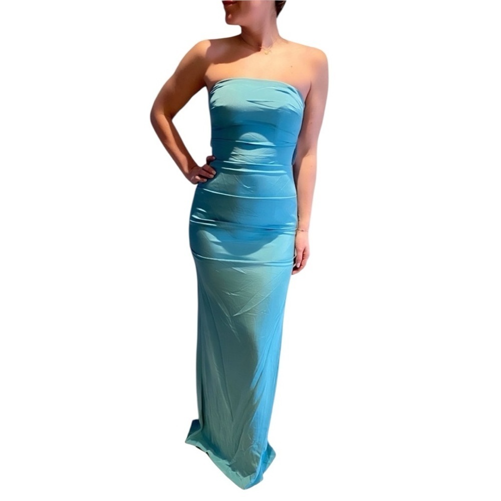 Nicole Miller Crepe Tuck Strapless Gown